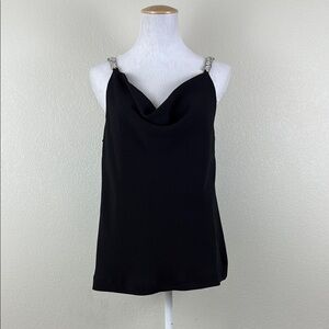 Trina Turk Elegant Black Women's Top with Embellished Straps Size Medium